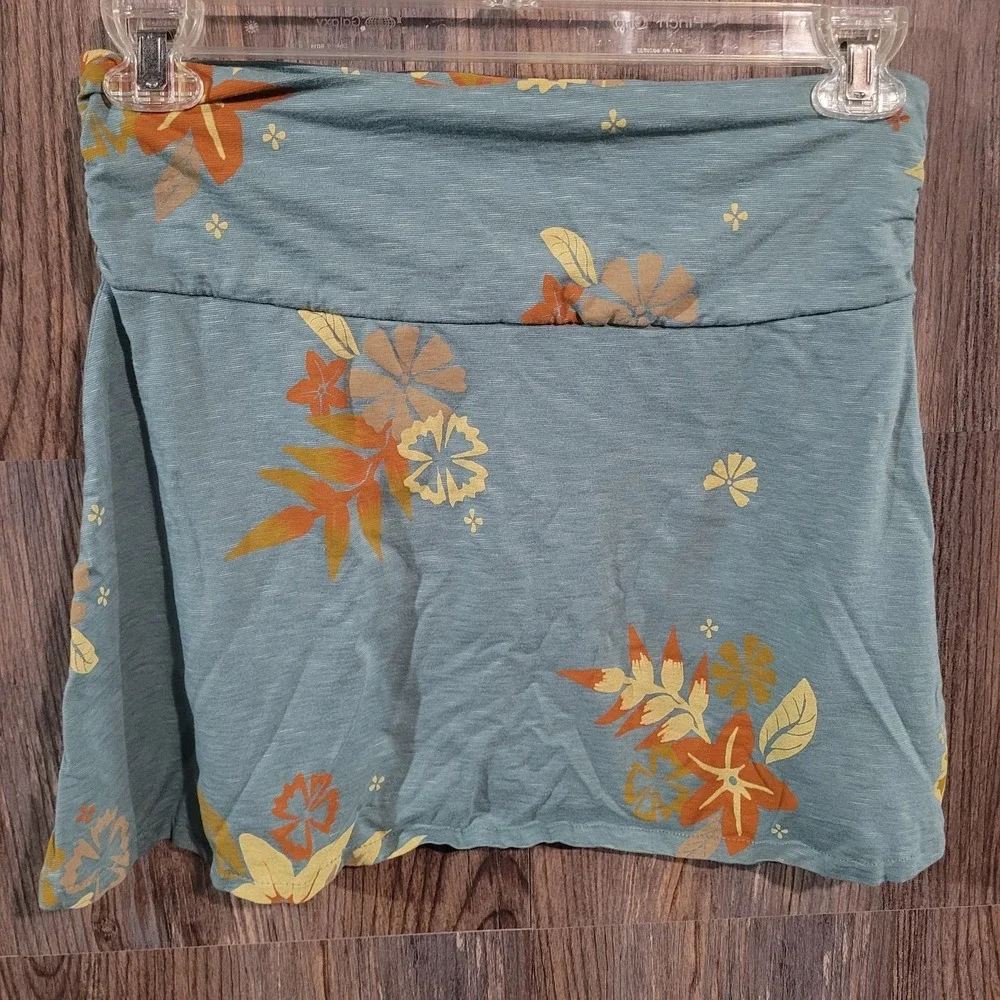 Toad & Co Chaka A-Line Skirt Sz M Muted Blue Floral Organic Cotton Blend Granola